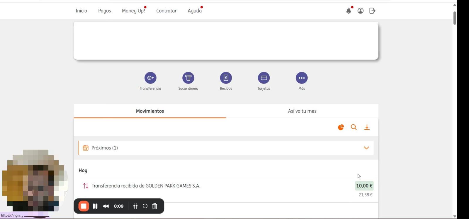 Muestra cómo retirar dinero real en casino online GoldenPark con el método de pago transferencia
