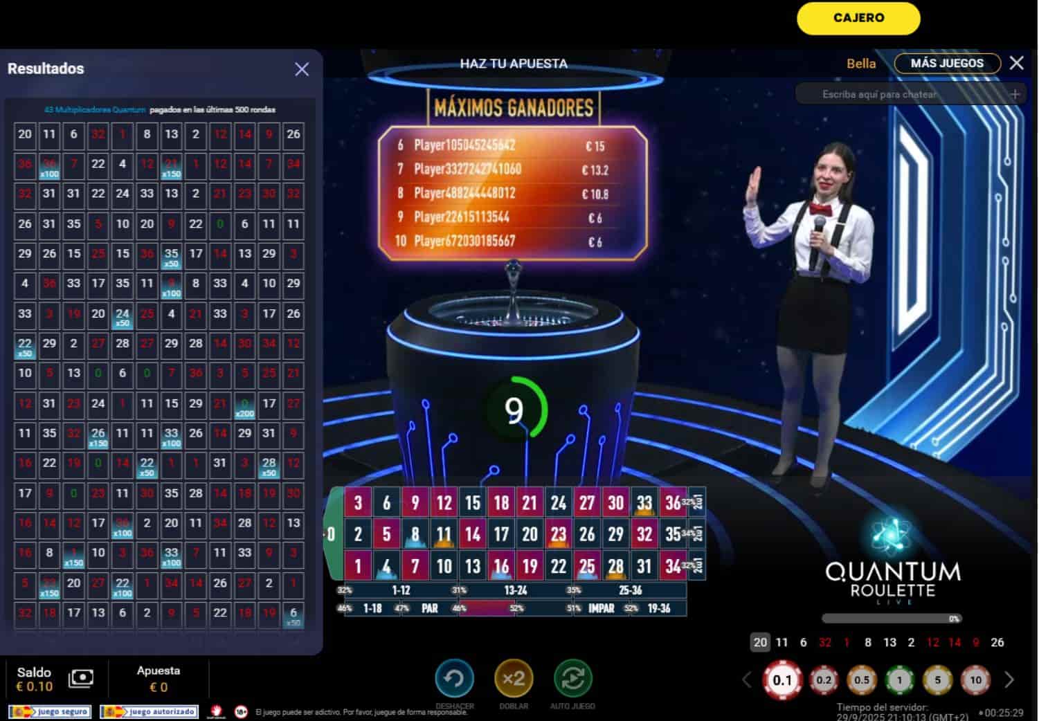 Probabilidad y votalidad en Quantum Ruleta en 888 Casino