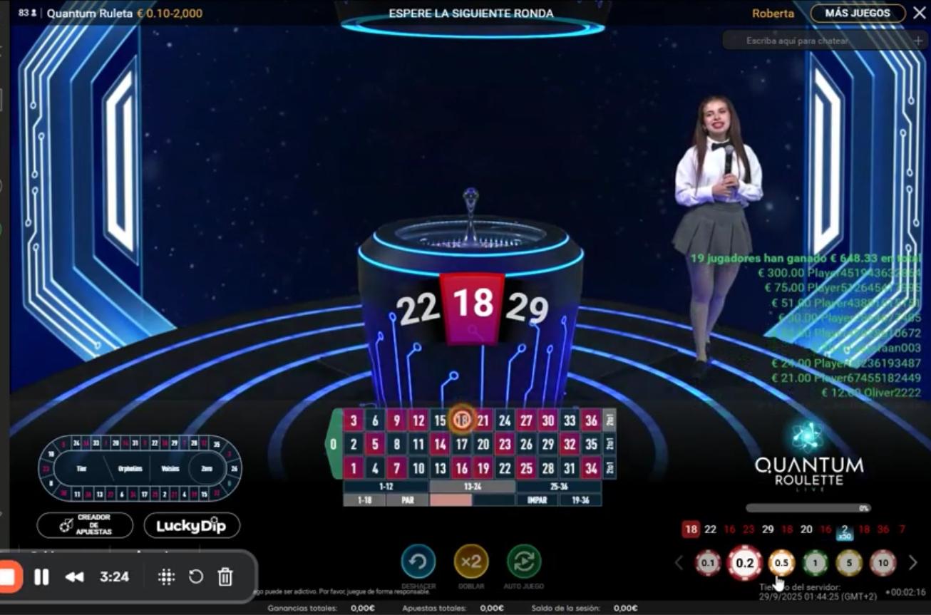 Premio al pleno al 18 en Ruleta Quantum online en 888 casino