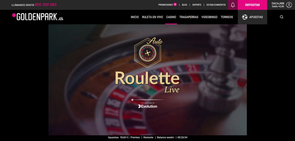Inicio de sesión de Ruleta Automática en GoldenPark