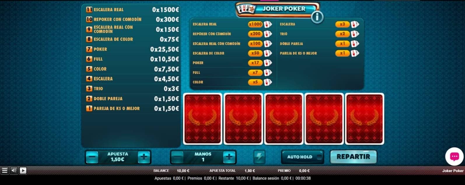 Pantallazo de una partida real de Joker Poker juego videopóker