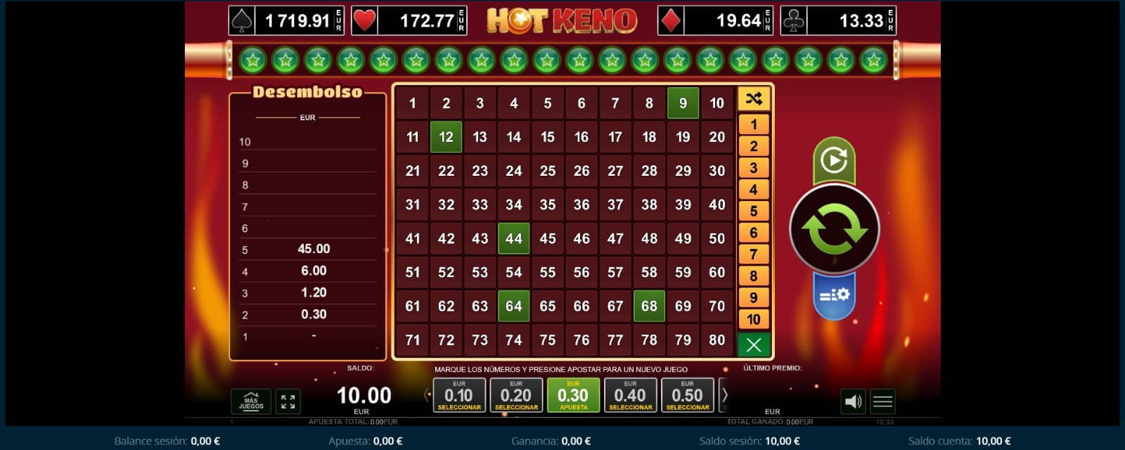 Pantallazo de juego Hot Keno en Platin Casino