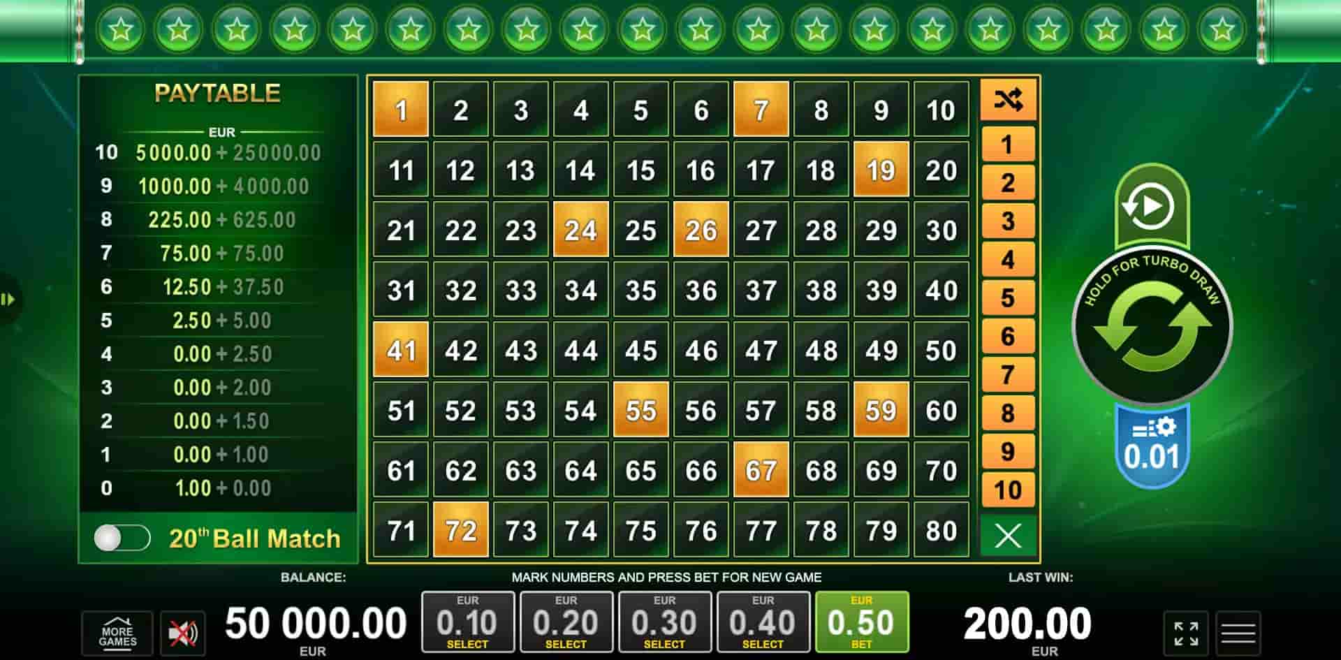 Pantallazo del juego online Superb Keno de PlayUZU