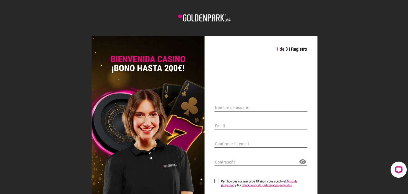 Pantallazo del paso 2 del vídeo guía de cómo liberar un bono depósito en Golden Park