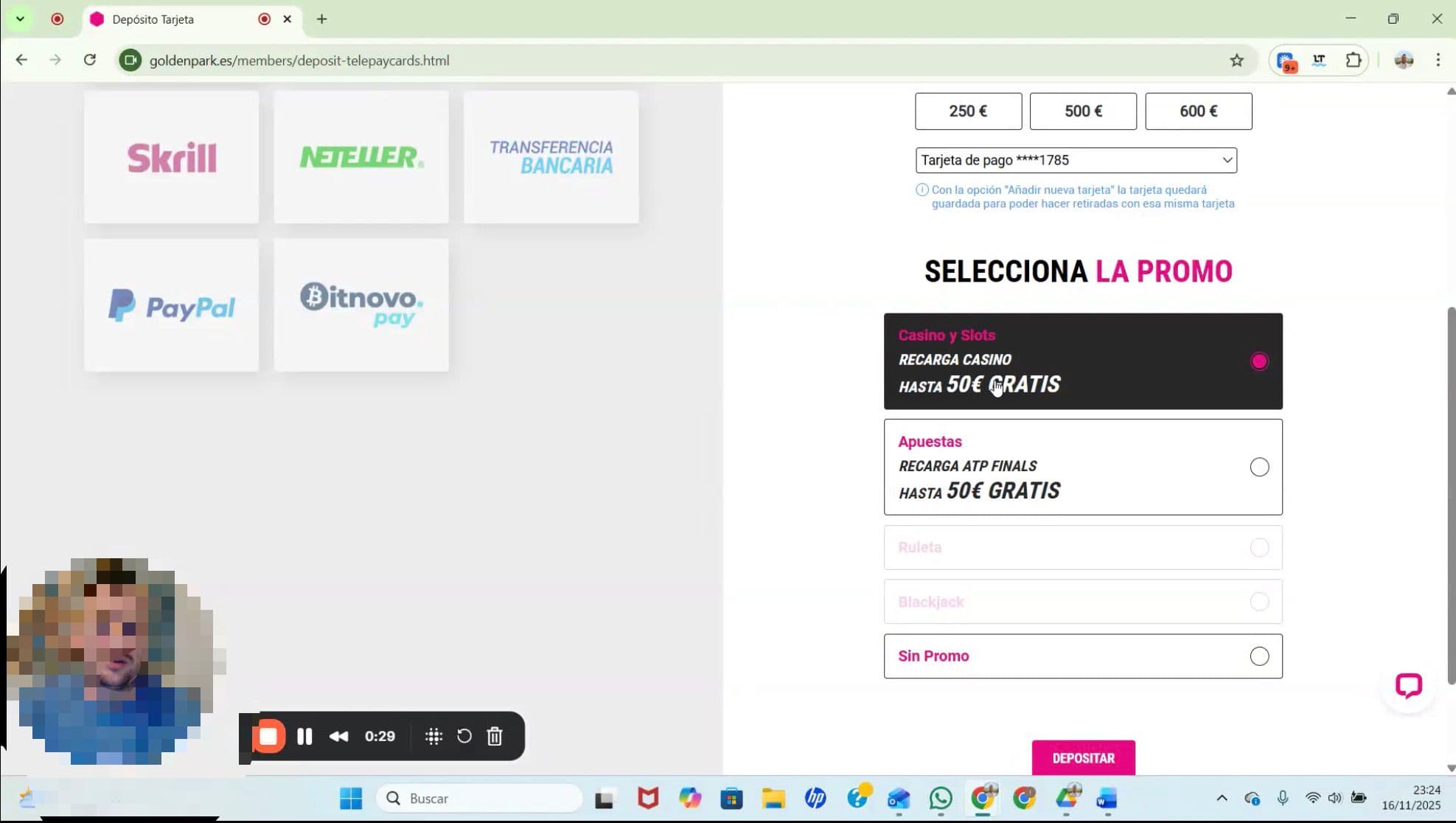 Pantallazo del paso 4 del vídeo guía de cómo liberar un bono depósito en Golden Park