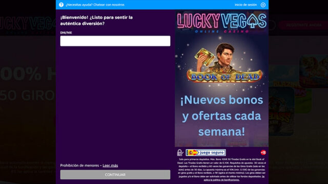 Como registrarse en Lucky Vegas España