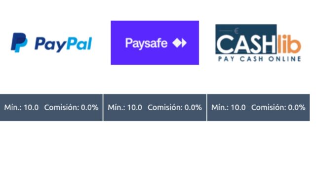 Así muestra los métodos de pago disponibles la app de Prime Casino España
